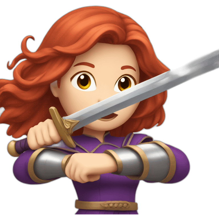 redhead women in purple fighting with sword emoji