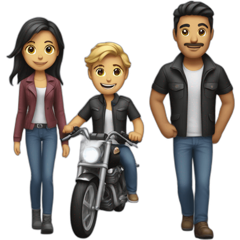 Motorcicle with a Man and girls emoji