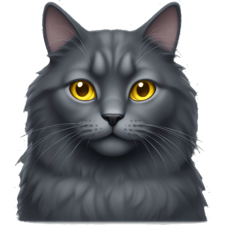 Big Fluffy dark grey cat with yellow eyes emoji