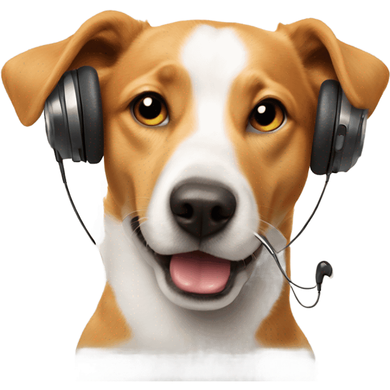 dog eating a chicken wing with earphones in emoji