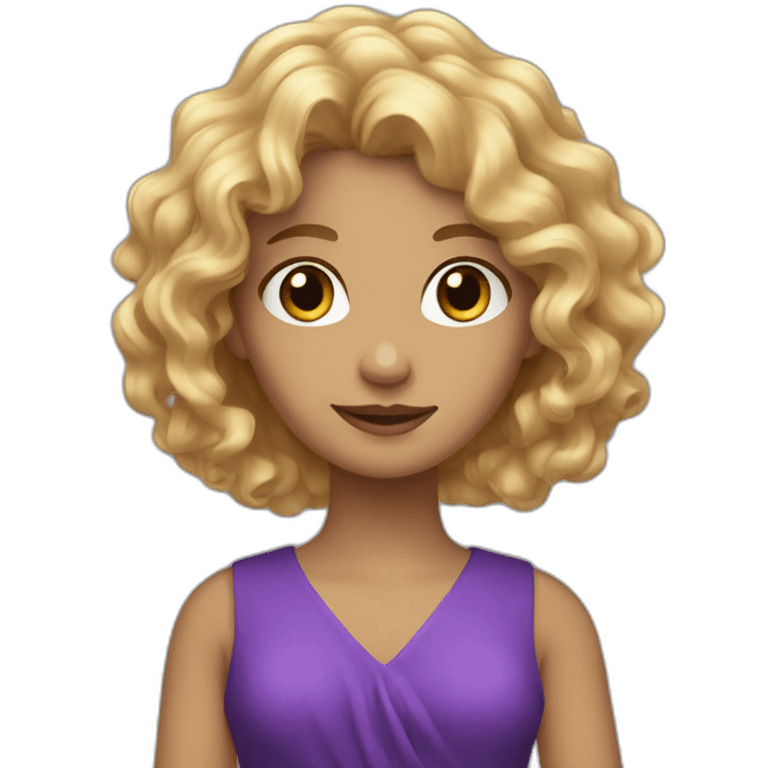 Curly blonde girl with a purple dress emoji