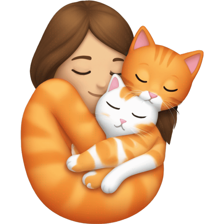 Orange kitty sleeping on  brown brunette white girl's lap emoji