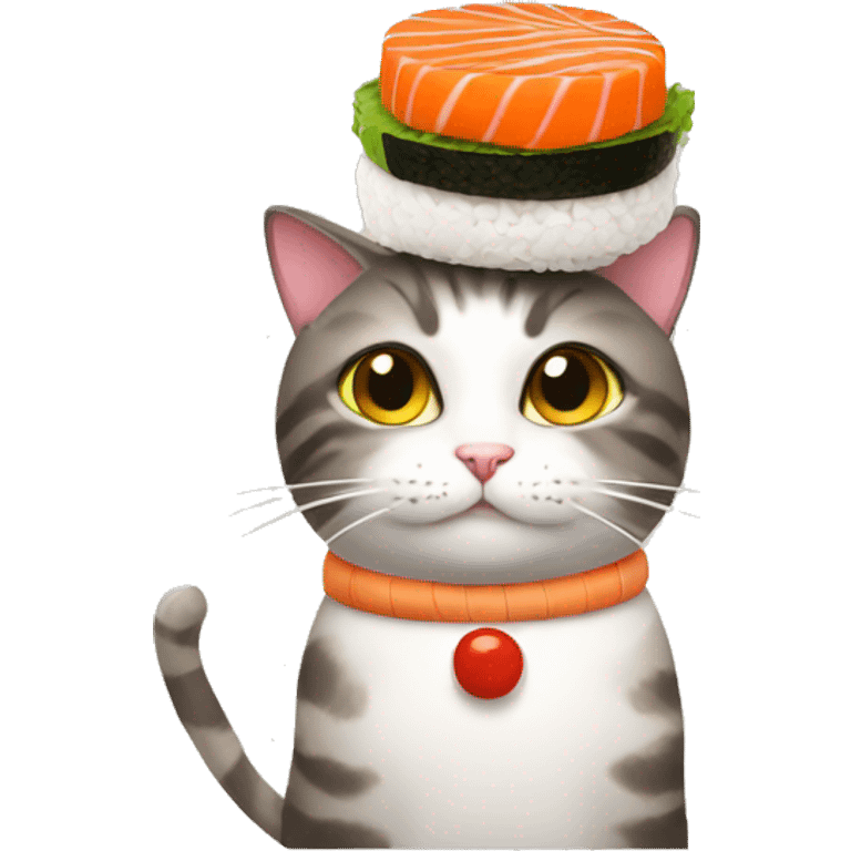 cat wearing sushi as a hat emoji