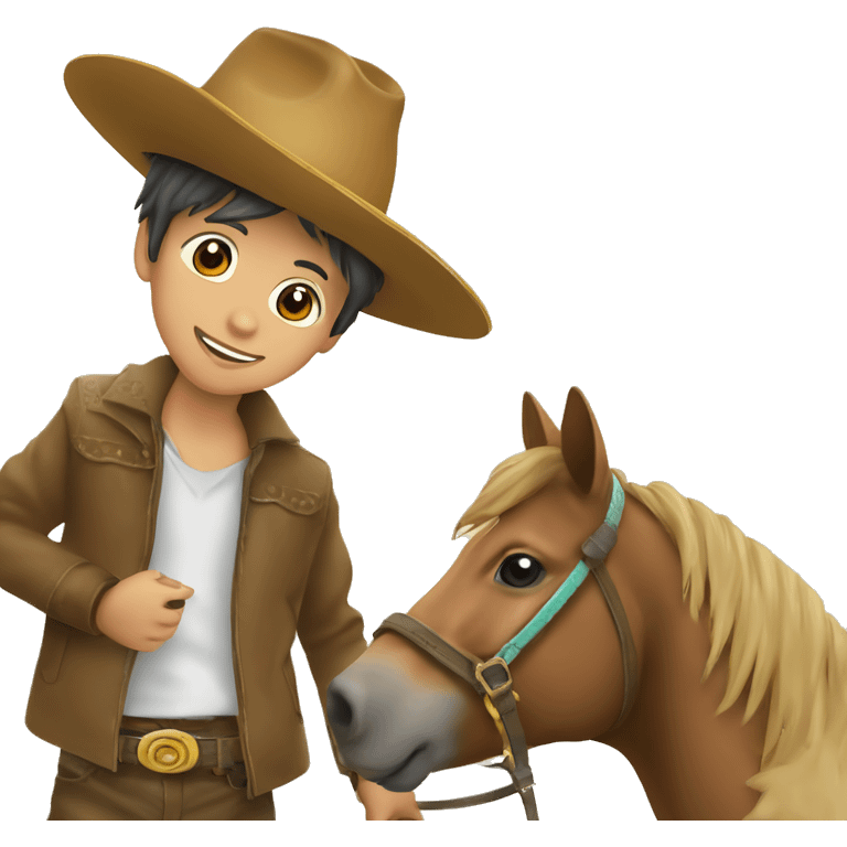 Niño con un sombrero y montando un caballo  emoji