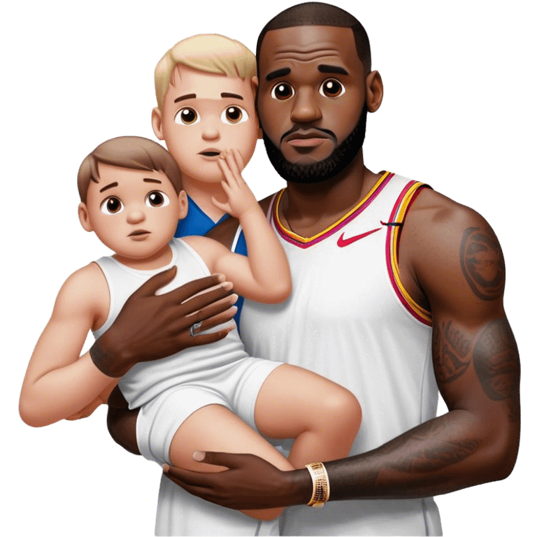 lebron james cradling a white boy but he’s smaller than normal and his hands are bigger than the boy’s whole body and he’s whispering “rest now. you’re safe” emoji