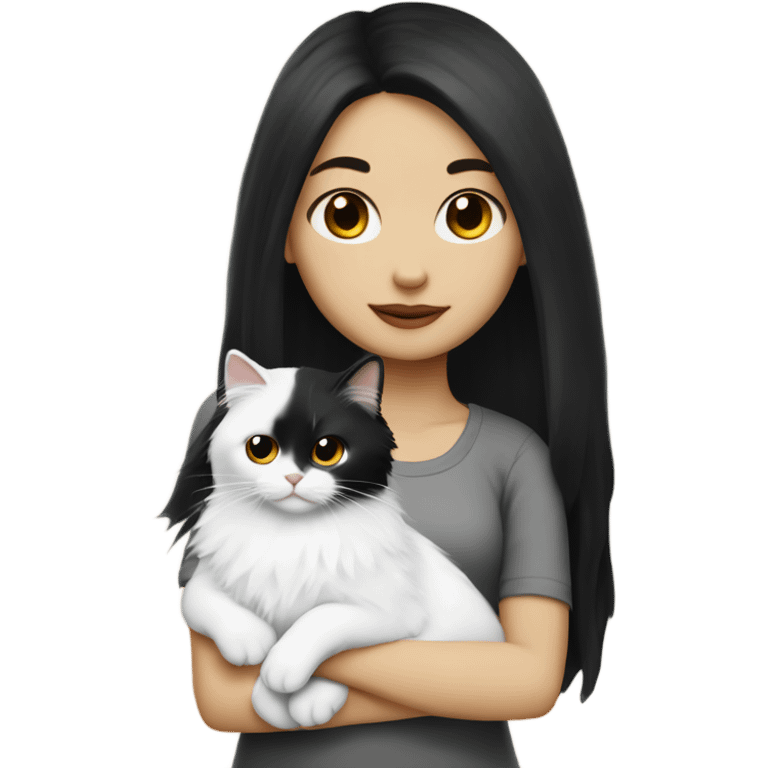 girl with black hair and a white ragdoll cat emoji