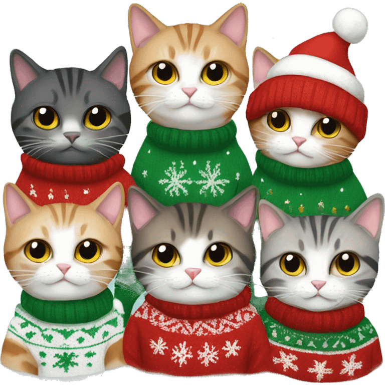 5 cats in christmas sweaters emoji