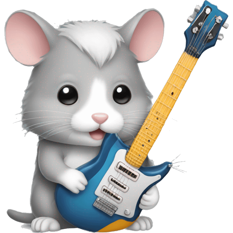 Grey hamster with electric guitar djungarian rocker emoji