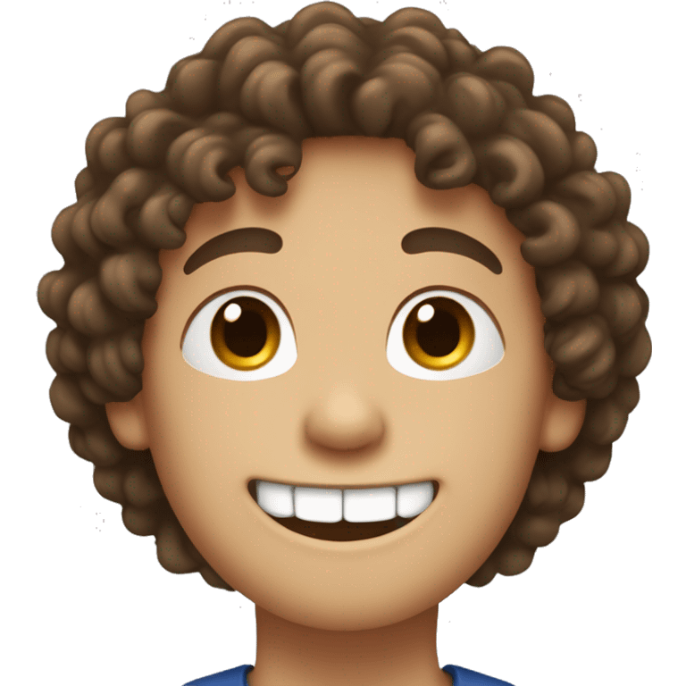 a white boy smiling with puffy brown curly hair and a mole by his mouth emoji