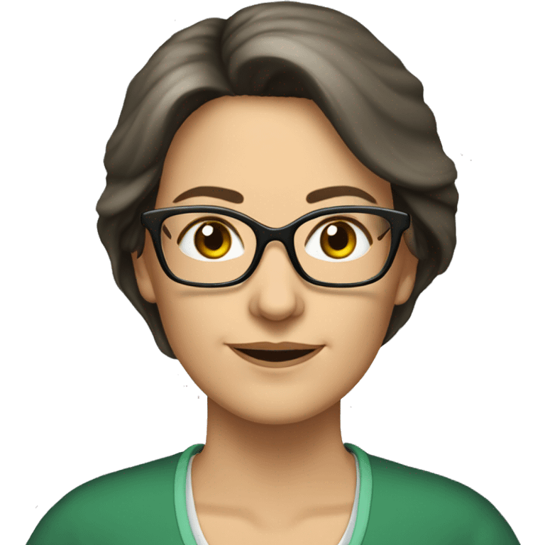 female teacher 56 years old green eyes brunette hair with glasses emoji