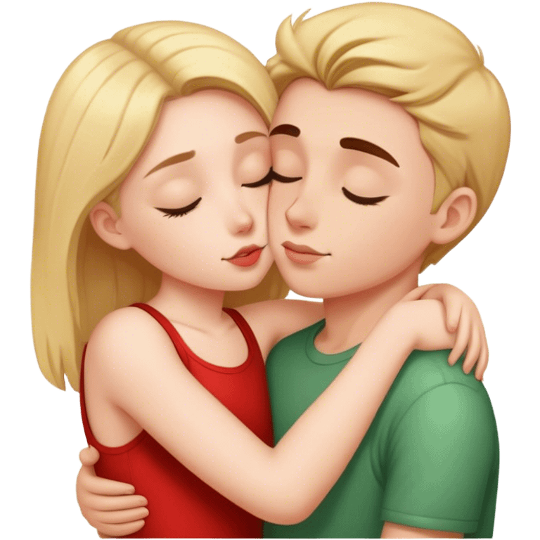 Girl hugging boy kissing forehead emoji