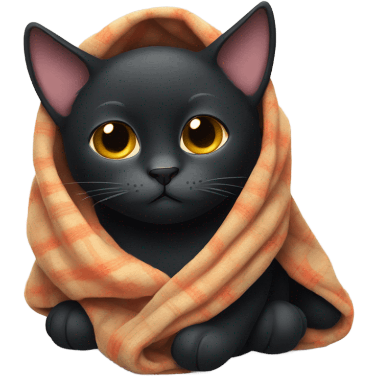 black cat giving side eye while wrapped in blanket emoji