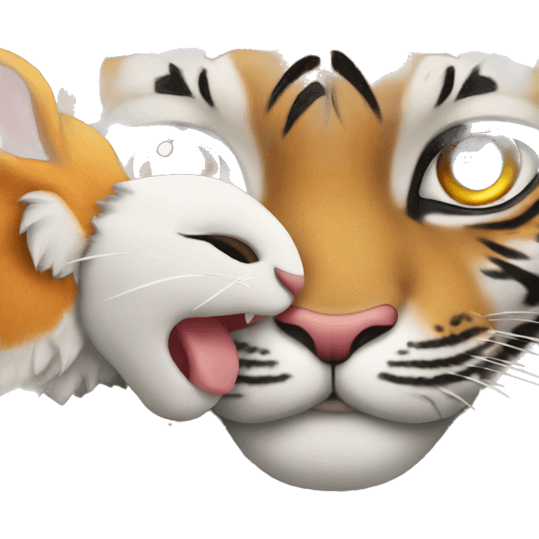 bunny is kissing a tiger emoji