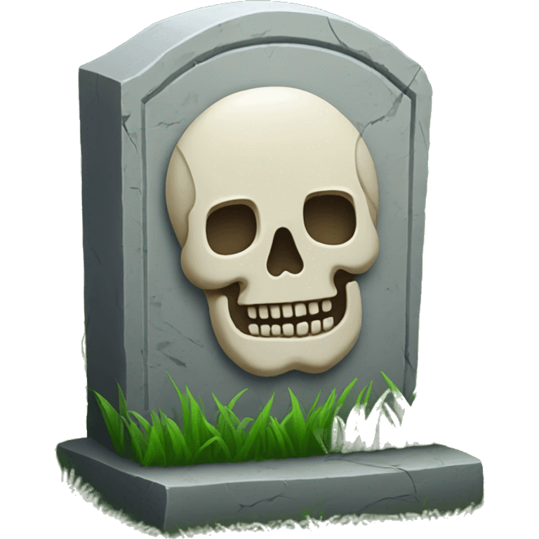 tombstone with skull on it and some grass and flowers around the base emoji