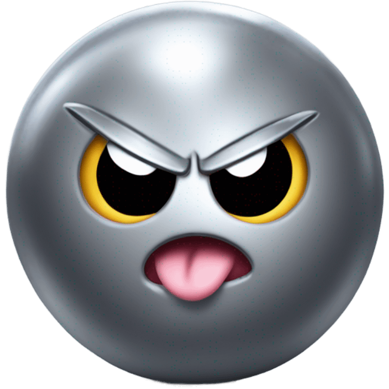 Metal cute mad Kirby bubble Gray ball driving on car wheels with mad eyebrows game emoji