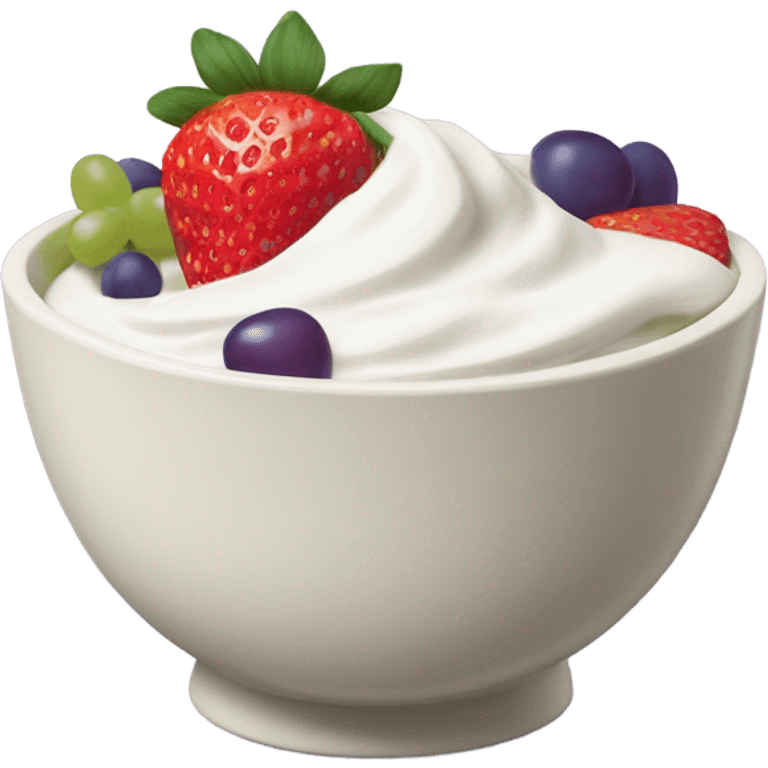 fruit yogurt bowl with strawberries and grapes emoji