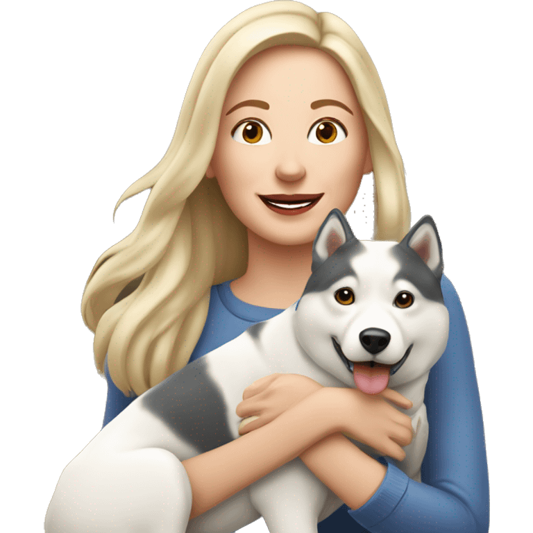 50 years old white girl with 3 huskies in the park  emoji