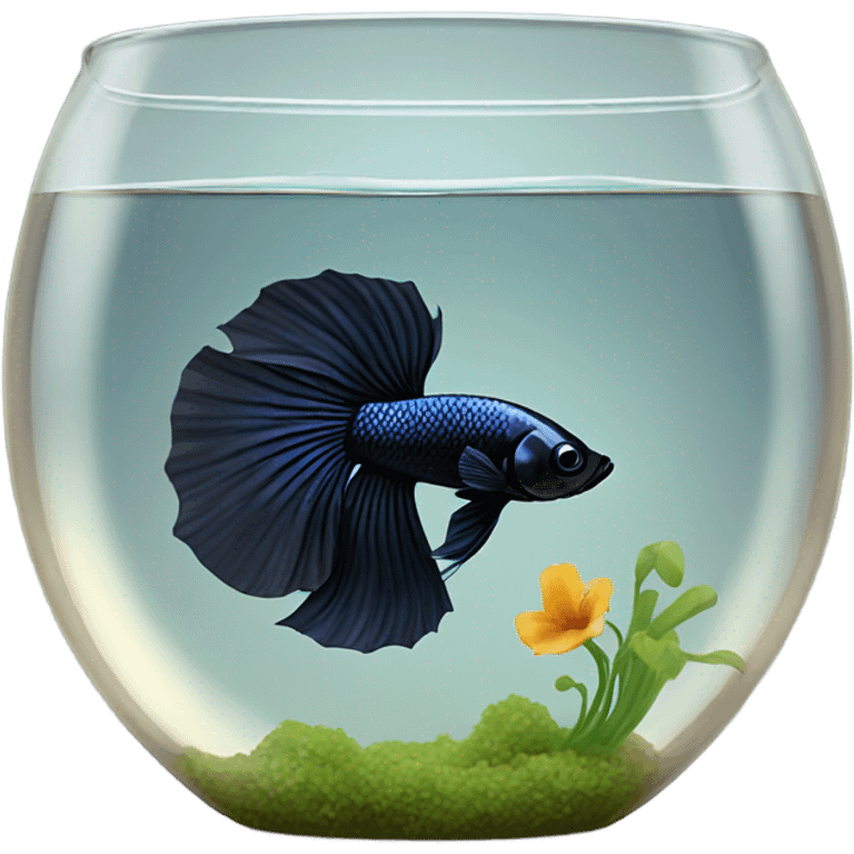 Over halfmoon Black beta fish in vintage bowl emoji