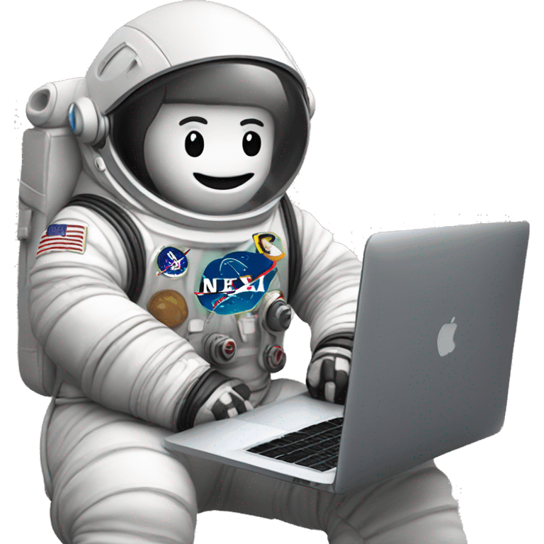 astronaut using a macbook with a nextjs logo on the laptop emoji