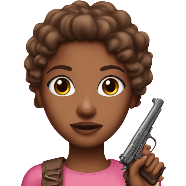 realistic brown girl with brown eyes holding a pink gun  emoji