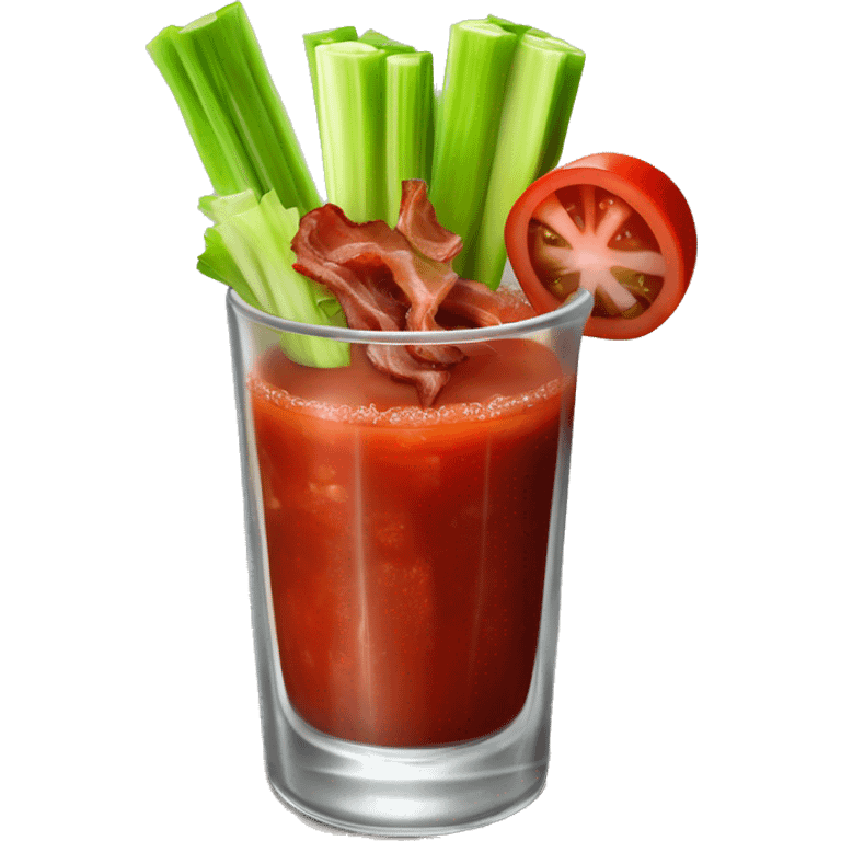 Realistic Bloody Mary Cocktail with Celery and Bacon Garnishes. emoji