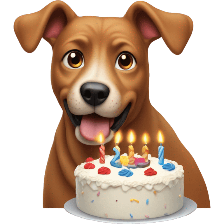 A dog blowing birthday candles on a cake emoji