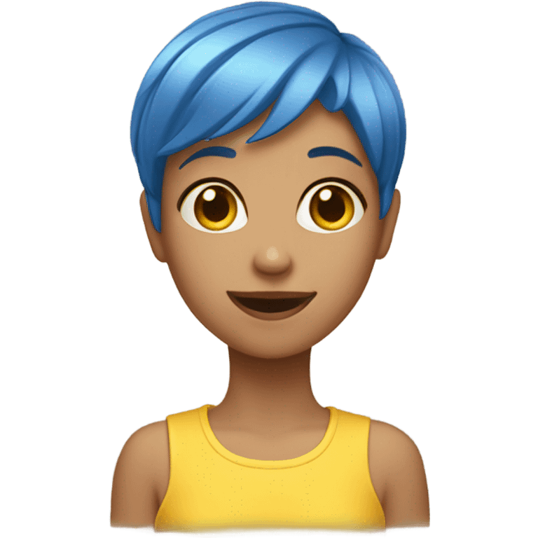 yellow joy emoji face girl with short blue pixie haircut emoji