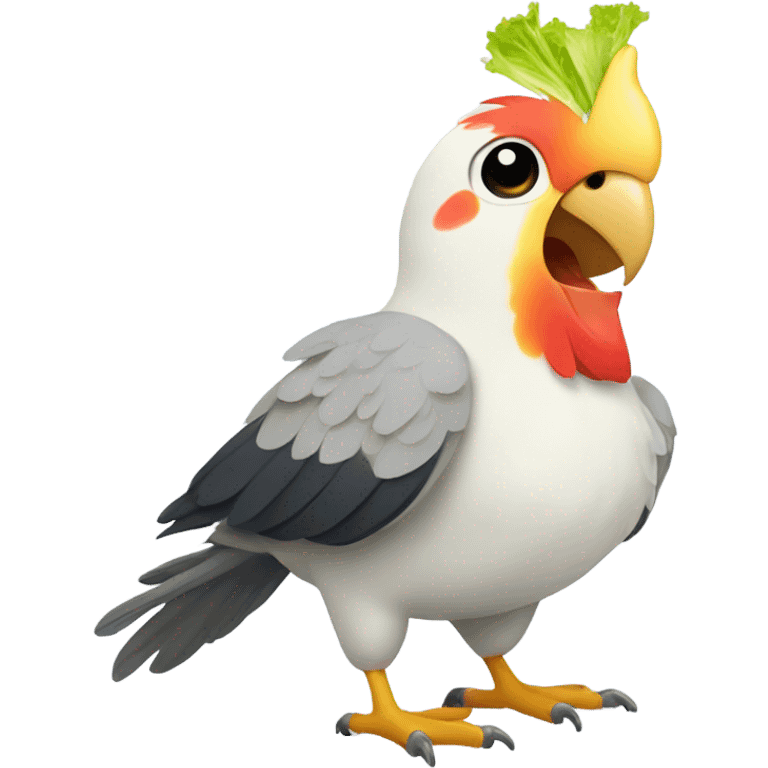 cockatiel bird holding salad emoji