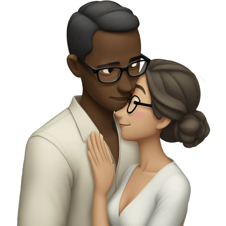 Balinese dark skin guy with glasses kisses a white-skinned Russian girl emoji