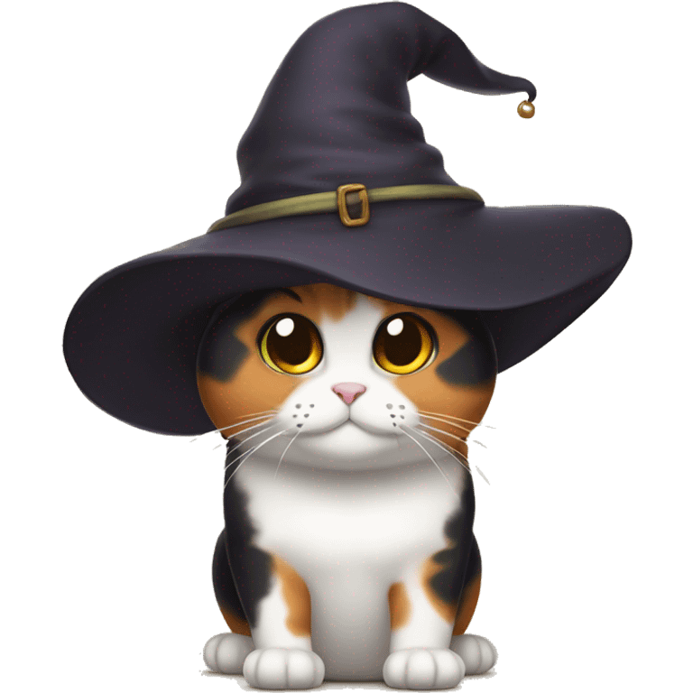 Fat calico cat witch hat emoji