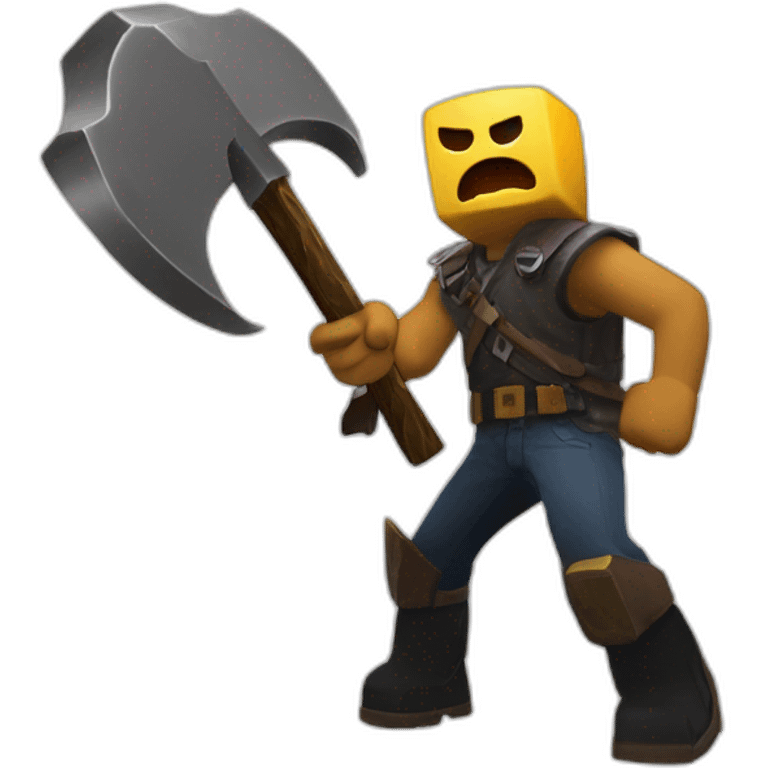 Roblox guy playing fortnire with a minecrsft pickaxe playing against a fall guys character emoji