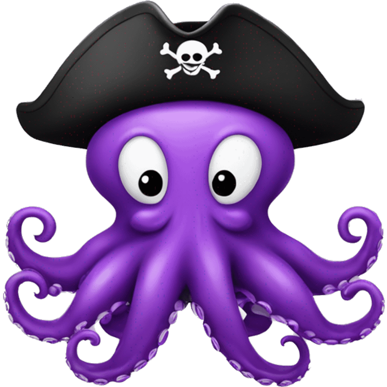 A purple octopus wearing a pirate hat, has a mustache, headshot only, is smiling emoji