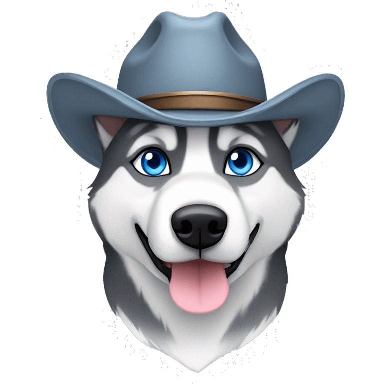 Gray Siberian Husky with blue eyes wearing a cowboy hat emoji