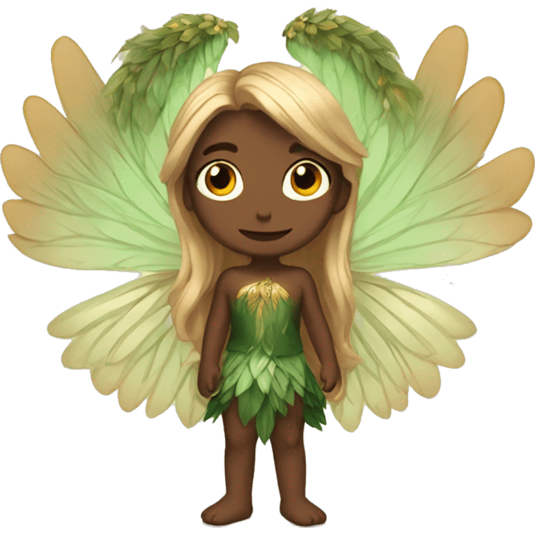 big wings, Beautiful, fairy, gold, brown, dark green, green, long hair emoji