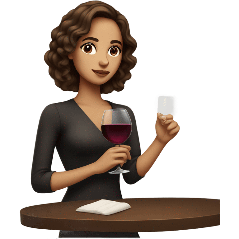 rich girl with brown hair, dark eyes, with a glass of wine  emoji