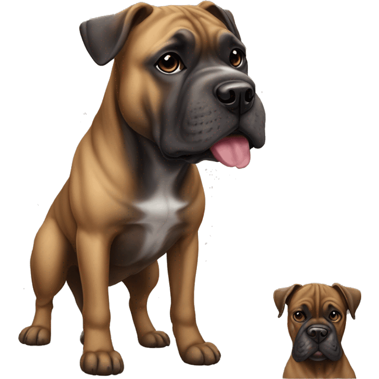 A mixed dog breed of ca de bou, cane corso and amerikansk bulldog brindle  emoji