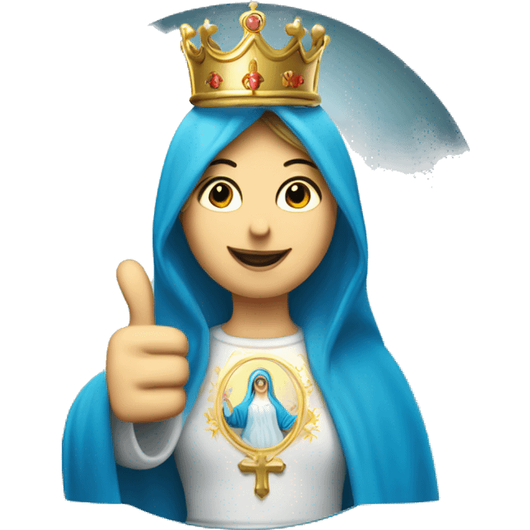 blessed virgin mary thumbs up, with blue veil, with crown, with halo, catholic emoji