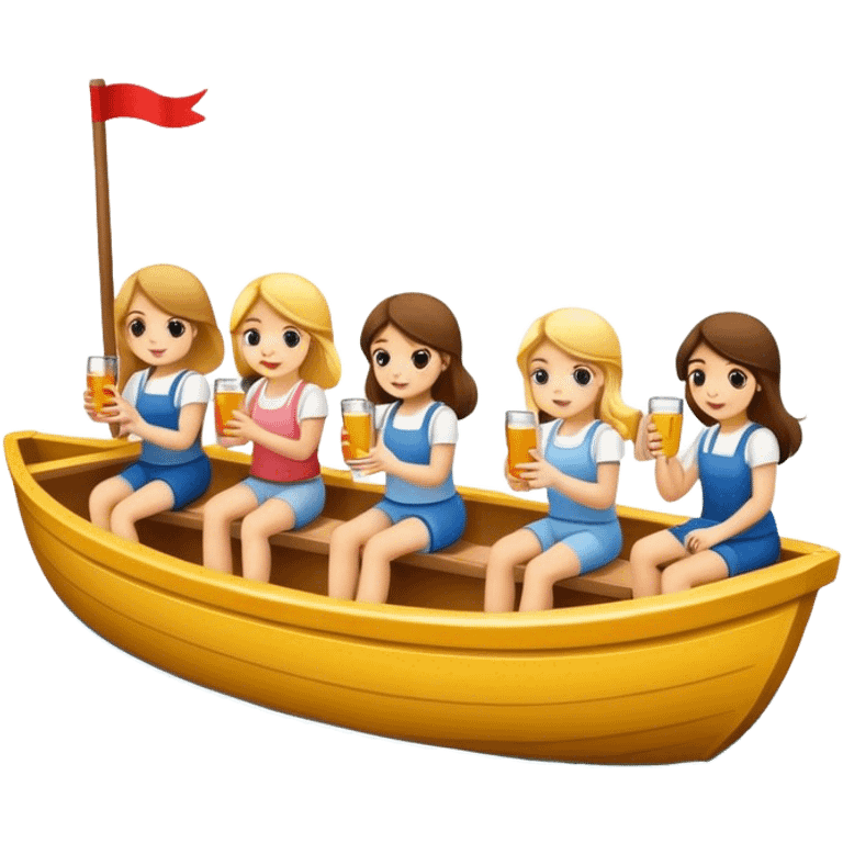 8 girls on a peddle boat drinking emoji