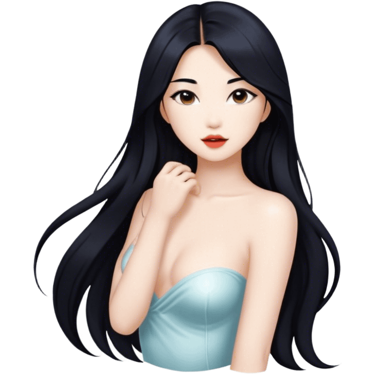 gorgeous Asian girl with long black hair, white skin, and a beautiful body  . Glamorous body  emoji