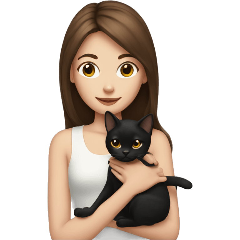 Girl with brown hair holding a black cat emoji