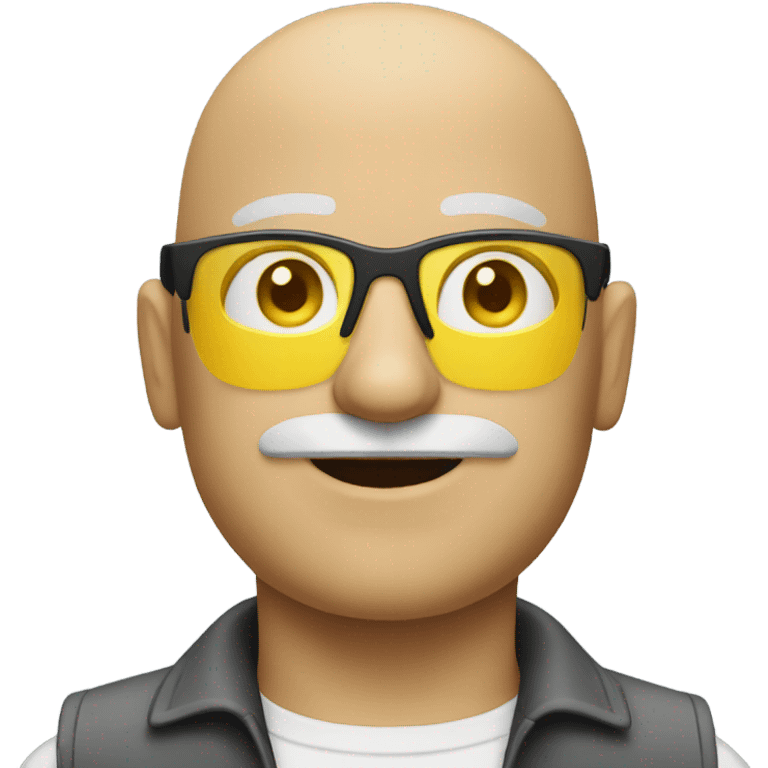 Bald man with a moustache and yellow construction glasses emoji