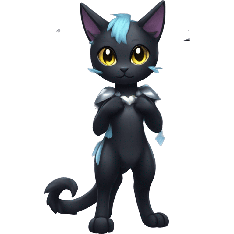 Shiny Shy Cool Black beautiful fantasy Kawaii Ethereal Sona Fakemon-cat-animal with edgy bat-wings-ears Full Body emoji