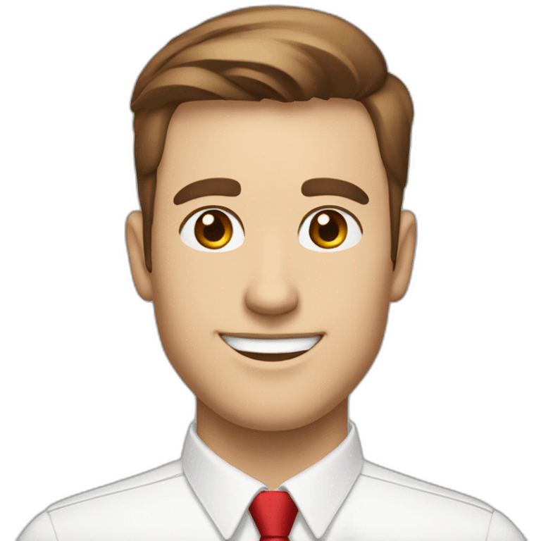 profile picture of man with long round smiling face, brown eyes and short brown hair in a white colared shirt and red tie emoji