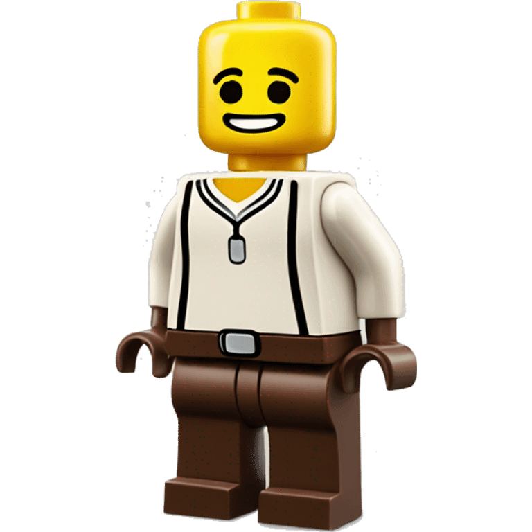 A smiling LEGO Minifigure with hands on their hips and a glowing head emoji