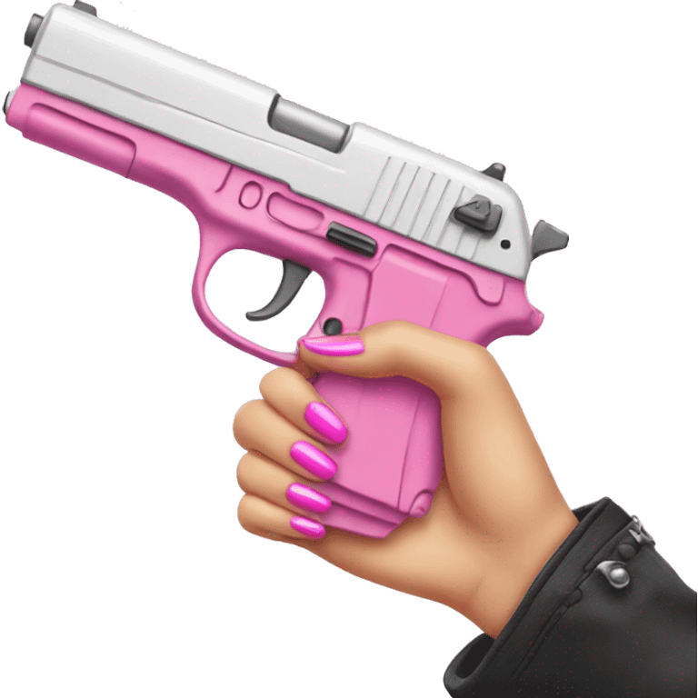 White girl hand with pink nails holding a pink gun emoji