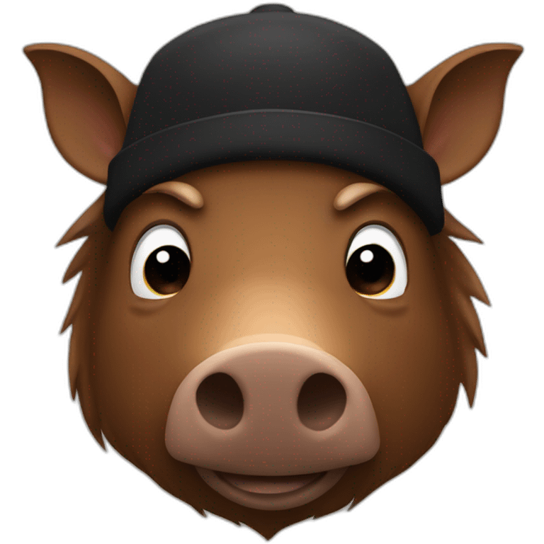 fullface brown boar tired of life with a black winter hat emoji