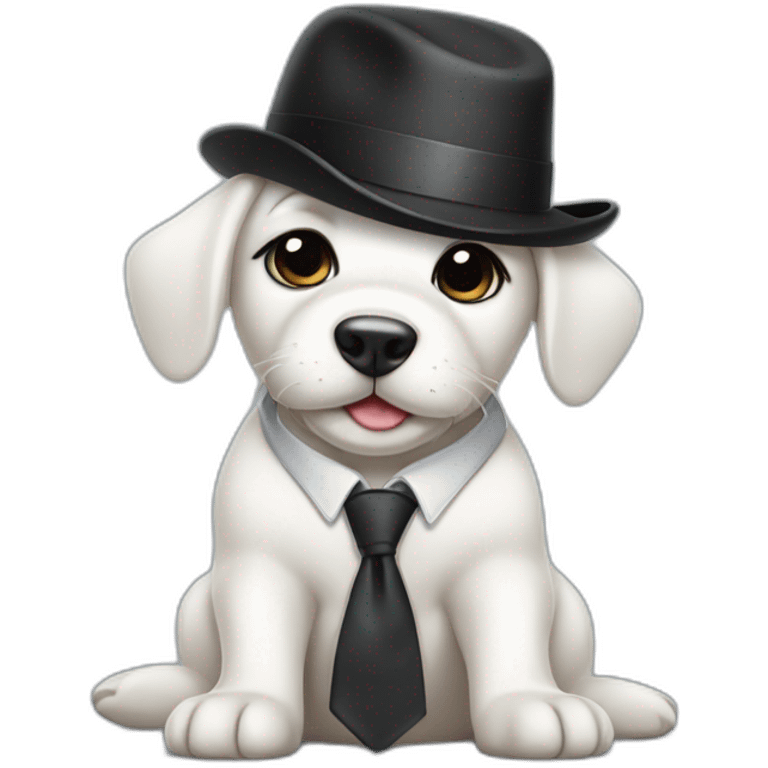 White puppy seal naked just wearing tie and small black hat and with briefcase emoji