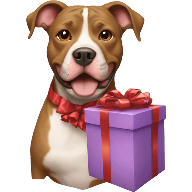 Pitbull mix holding a present  emoji