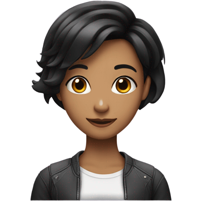 a girl listening an pointing to her ear black black hair with short bob hairlstyle emoji