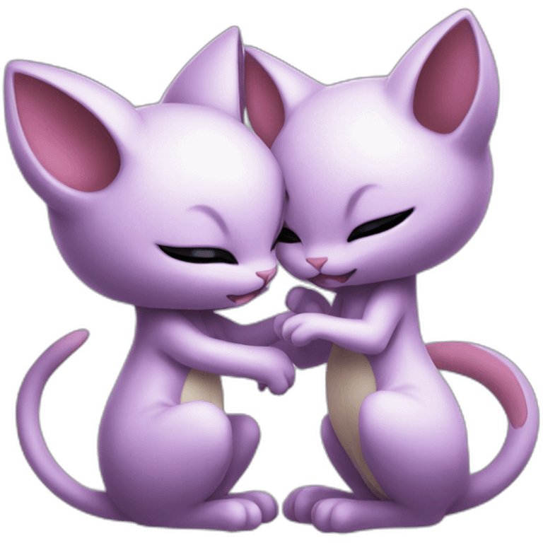 Mewtwo and mew Kissing in pokemon emoji